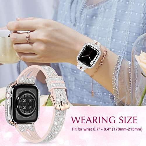 Fin Bling Band and Case [2 em 1] Para Apple Watch 40 41 44 45mm, Bandas de silicone descoloridas femininas Slim Slim