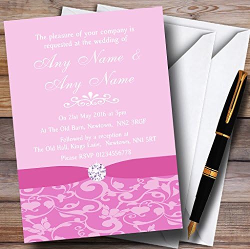 O card zoo empoeirado pálido bebê rosa rosa floral damasco diamante recepti personalizado.