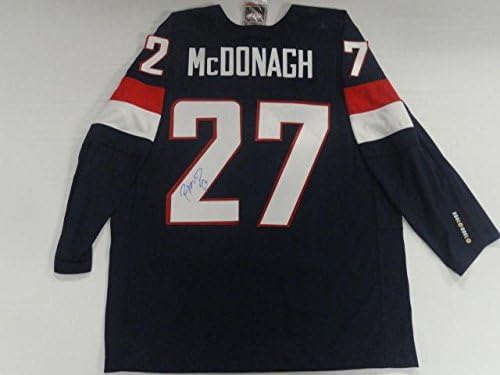 Ryan McDonagh assinou 2014 Team USA Olympic Jersey Sochi licenciou Rangers JSA CoA - Jerseys autografadas da NHL