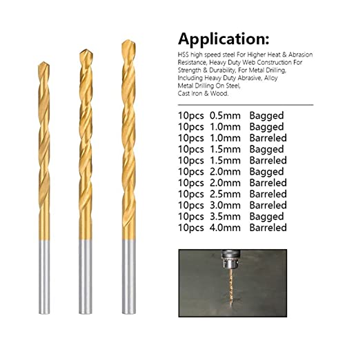 Bit de broca de torção 0,5-4,0 mm Ferramentas de madeira revestidas com orifício de metal para exercícios de metal