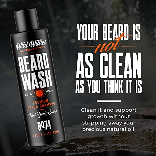 Wild Willies Premium Beard Shampoo para homens, Washing Wash - Remove coceira e caspa, amolece, hidrata, fortalece e nutre