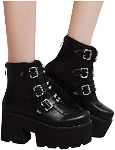 Botas de plataforma para mulheres sapatos de moda fivela de fivela traseira zíper de salto alto de sola grossa botas de sola curta