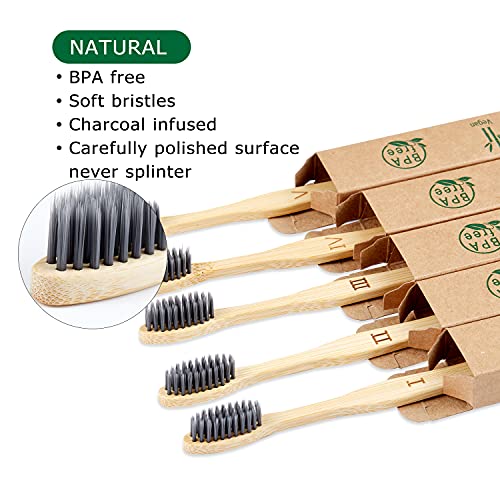 Escova de dentes de bambu natural biodegradável e ecológica, cerdas de carvão livre de BPA, embaladas individualmente por caixa