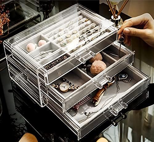 Organizador de jóias de brinco de acrílico CQ com 3 gavetas caixa de jóias de acrílico transparente para mulheres, breol