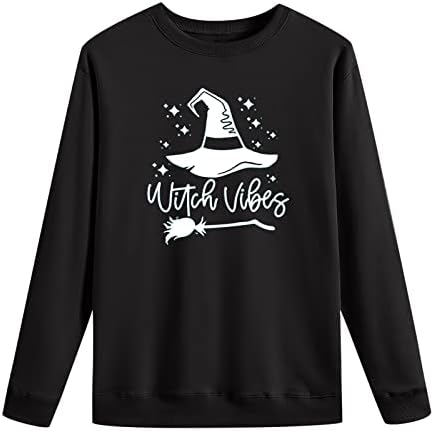 Hoxine namaste witches letra padrão moletom feminino halloween pullover de manga comprida top top solto moletons casuais casuais