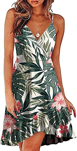 Vestido de verão de Badhub para mulheres, feminino sem mangas de verão V para pescoço de pescoço de espaghetti Mini vestido casual