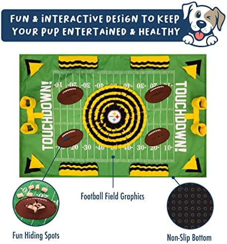 NFL Pittsburgh Steelers Snuffle tapete, jogo de alimentação de campo de futebol, interativo de cães farejando brinquedo de quebra