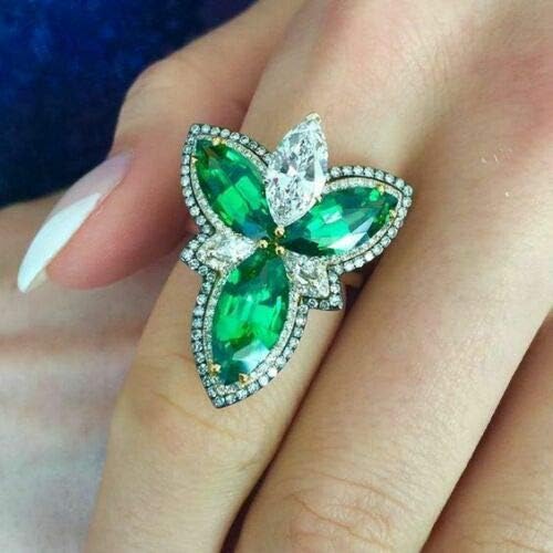 Green Vivid Women's 925 Silver Natural Gems Emerald Ring Jóias de casamento SZ6-10