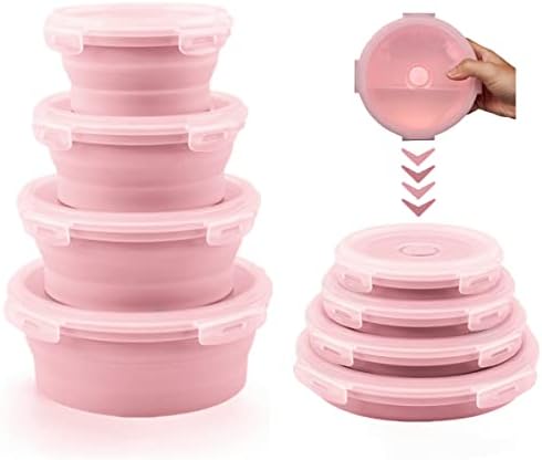 Tigelas dobráveis ​​acessórios de cozinha rosa Acessórios de silicone para armazenamento de refeições Preparar recipientes