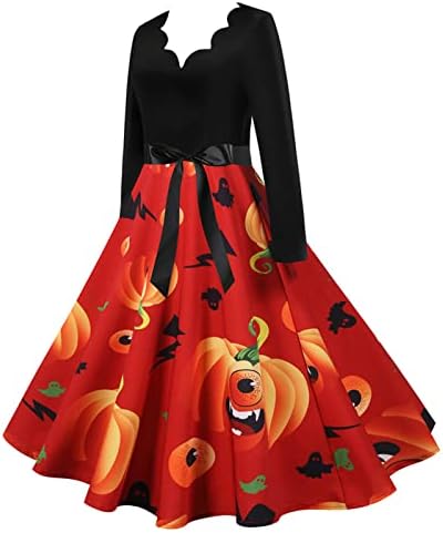 Vestido de Halloween feminino, feminina 1950s Vintaege Cocktail Swing Swing Dresses Slave Manga Mal