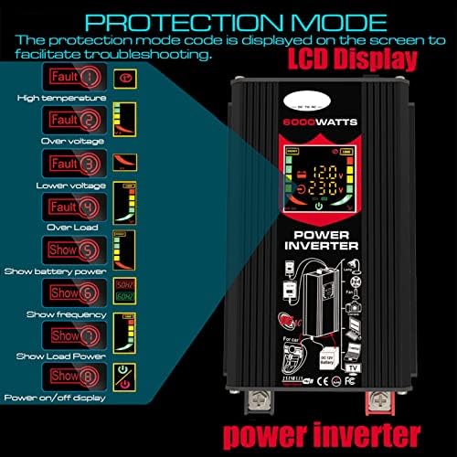 Inversor de energia portátil de 6000W 12V para CA 110V Inverter de onda senoidal modificado de 220V USB 4.2 Uma tensão