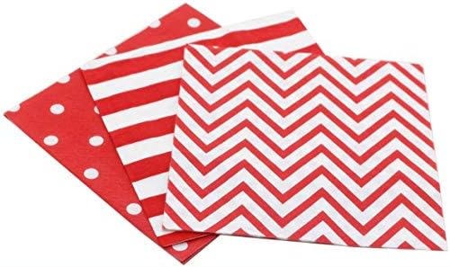 Guardanapos de papel vermelho, guardanapos decorativos e biodegradáveis ​​para eventos de festa 60count, dobrado 6,5 ”x 6,5”, desdobrado