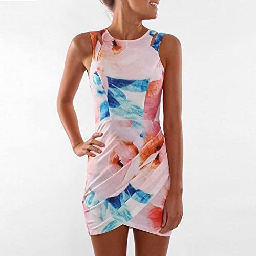 Vestido de tanque para mulheres verão casual o pescoço ombro ombro hollow sleveless vestido floral corpo corcular