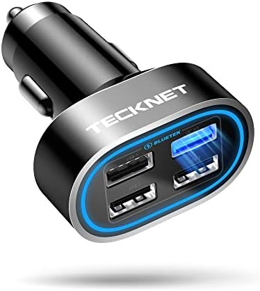 Carregador de carro USB TeckNet 54W Adaptador de carregador de carros USB de 4 portas QC 3.0 Porta compatível com