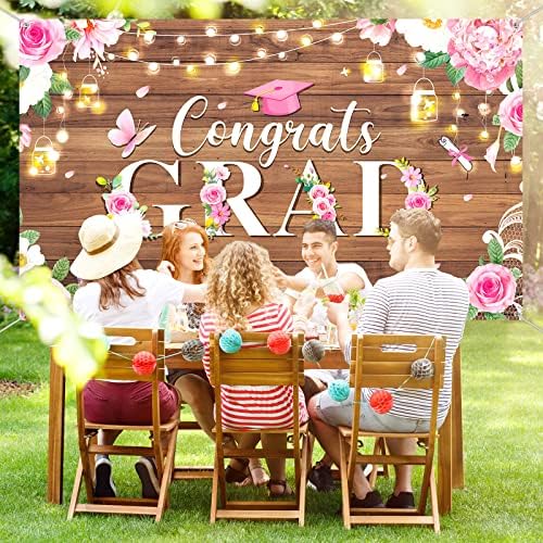 Festa de formatura Banner de pano de fundo, turma de 2023 Flores Wood Lace Rustic Gradic Party Photography Beddrop Decor para