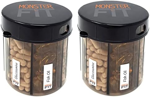 Distribuidor de pílula de medicação para suplementos de monstros com rótulos de compartimento - alças de garrafas de recipiente de