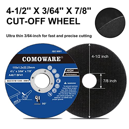 COMOWARE 75 PACK 4 1/2 Corte da roda, rodas cortadas 4 1/2 x 7/8 polegadas Ultra Thin, Metal e aço inoxidável