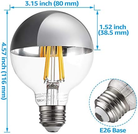 Torchstar Menvelable Bulbo Half Chrome, UL listado, lâmpadas G25 Globe LED para banheiro, 7W, lâmpadas Edison vintage,