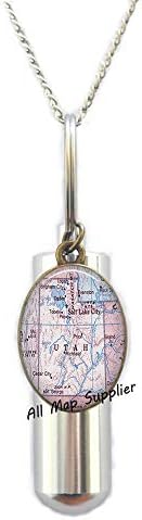 AllMapsupplier Cremação de moda Colar urna, Utah Fashion urn charm, resina urna, urna de foto, jóias de mapa, jóias