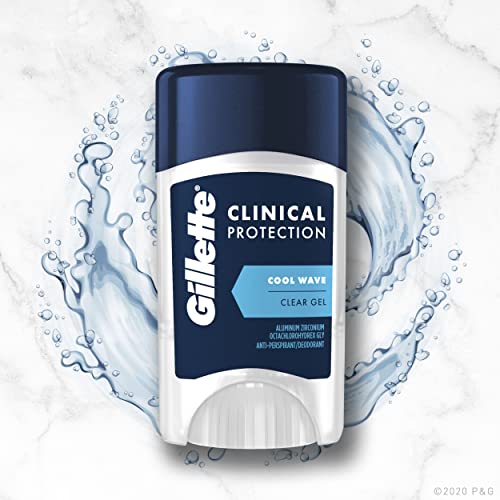 Gillette de força clínica Clear Gel Men Antiperspirante e desodorante, proteção de suor de 72 horas, onda fria, marca clínica nº