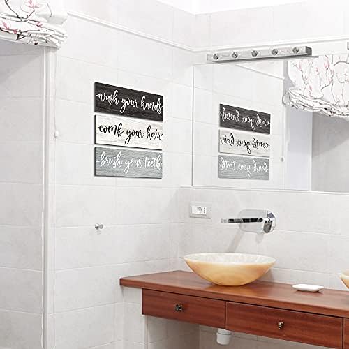 Decoração de parede de regras do banheiro do criado, conjunto de 3 - Lave as mãos, escove os dentes, penteie o cabelo