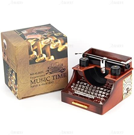 Auear, caixa de música para máquina de escrever vintage com relógio de gaveta para decoração de escritório em casa