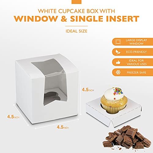 [36 Conjuntos] 4,5x4.5x4,5 polegadas Cupcake branco com janela e inserção única - segura 1 muffin, papelão -popup automático,