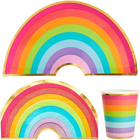 Decorações de festas de aniversário com tema de arco-íris de 72 peças, utensílios de jantar descartáveis ​​com pratos