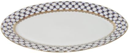 Lorren Home Trends Trends de 57 peças de porcelana definida com borda de rede azul cobalto, serviço para 8, ouro