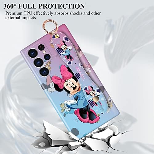 Caso Minnie, elegante da Minnie para Samsung Galaxy S22, Caso Ultra para Meninas Meninas Com Crianças de Pulseira Kickstand,