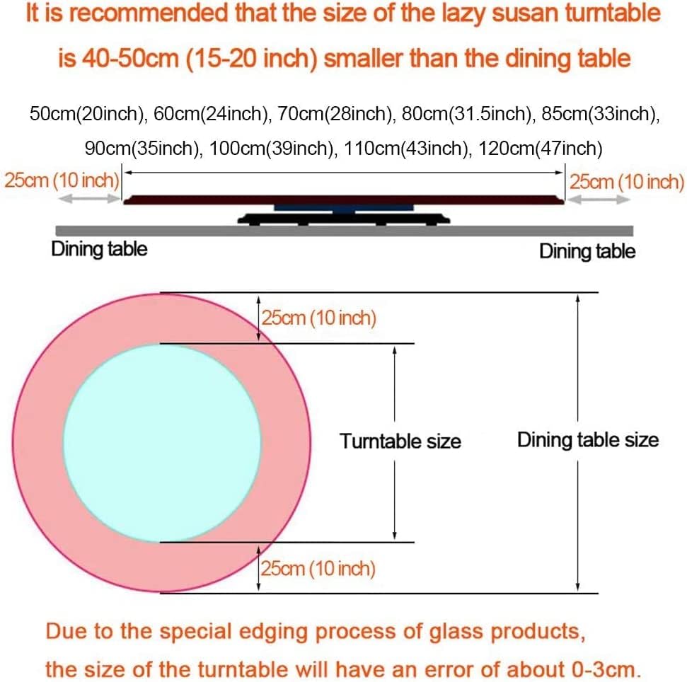 Bandeja giratória de vidro temperado preguiçoso Susan para mesa de jantar de cozinha com rolamento silencioso, para