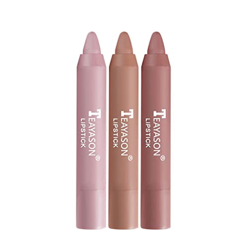 3 PCs Lipstick de giz de cera para mulheres foscas nus aveludado pigmentado há longa duração hidratante hidratante lábio lápis