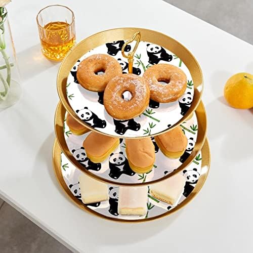Bolo Stands Conjunto de 3, Panda Pedestal Display Table Sobersert Cupcake Stand para Celebração do chá de bebê de casamento