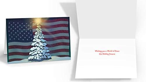 Cartão de Natal patriótico variado - 16 cartões de férias e envelopes - American Flag, EUA
