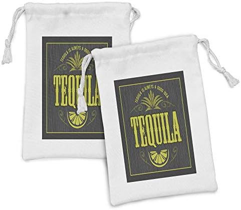 Conjunto de bolsas de tecido de tequila de Ambesonne de 2, design com tema de álcool vintage com tipografia e fatia de limão,