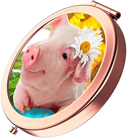 Pzicase Compact espelho redondo redondo ouro rosa maquiagem espelho dobrável espelho de bolso espelho portátil espelho