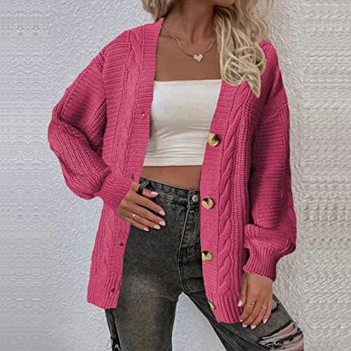 Blusa de suéter de manga comprida FARRARN, feminino malha casual front linear solto de suéter solto Cardigan Manga Longa