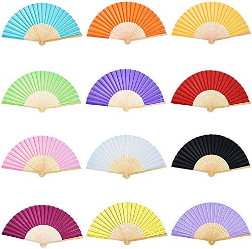 Wpxmer 12 pacote multicolor handheld fã dobrado bambu papel dobrável papel mantido fãs para festa de casamento e decoração de