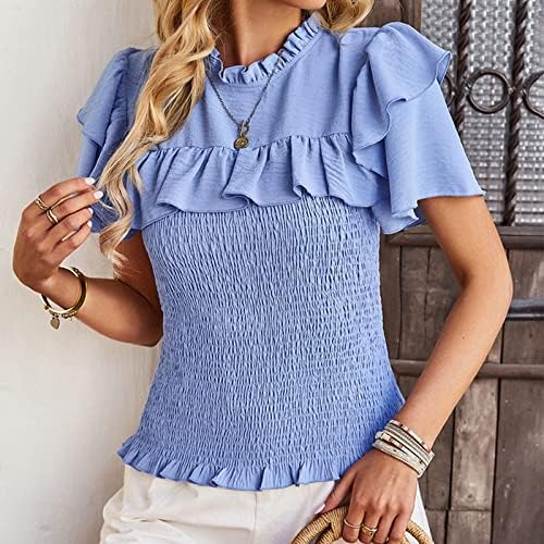 Tops femininos para o verão 2023 Moda Casual Primavera e Summer Round Neck Blouse Tops de blusa de manga curta