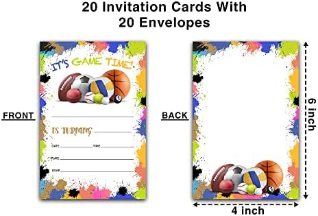 Ondtom 20 -Count All Stars Balls Sportstheme Birthday Party Invitation Cards com envelopes - É hora do jogo - convites