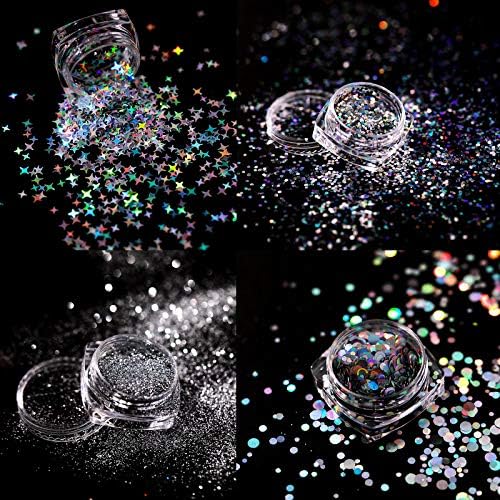 24 Caixas Holographic Nail Art Liginas Conjuntos de sereia Glitter Decorações de arte de unhas de unhas 3D Dices