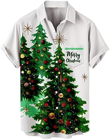 Zdfer Christmas Mens Button Down Short Slave Camisetas, Funny Xmas Print Bowling Shirt Casual Party Designer Shirt