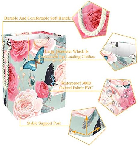 Rosas de peonas de Indicultura e borboleta 300d Oxford PVC Roupas impermeáveis ​​cestas de roupas grandes para cobertores