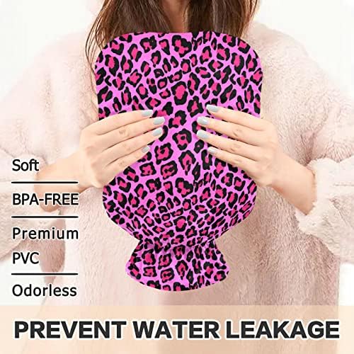 Oarencol Pink Leopard Skin Garrafa de água quente Saco de água morna com tampa para compressão quente e fria 1 litro