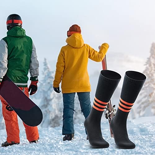 Meias de esqui de inverno Marysti, 1 par, para esqui, snowboard, meias esportivas ao ar livre - preto e laranja L