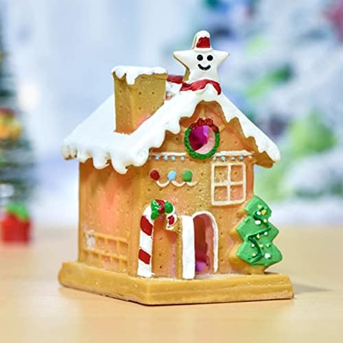 Snow Babies Ornamento de Natal Christmas Snow House Micro Diy Christmas Simulation With Lighted House Resina Miniatura Artesanato Desktop