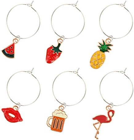 Marcadores de encantos de vidro de vinho doitol, 6 PCs Metal Wine Charms Wine Identifiers de copo de copo Sinais de