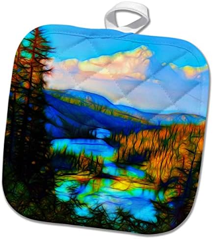 Imagem do rio 3drose Mountain de pintura com infusão de luz - Potholders