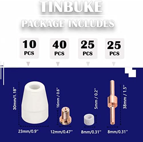 Tinbuke 100pcs Cutter de plasma Kit Acessórios para consumíveis, incluindo bocais, eletrodos anéis de copos para cortador