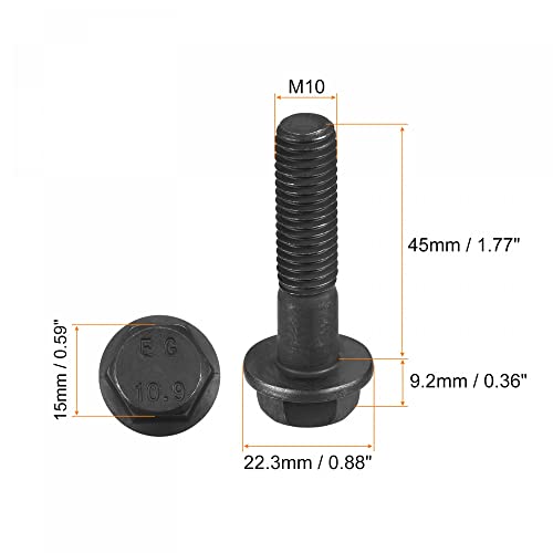 UXCELL M10X45MM FLANGE HEXFURO, 3PCS 10,9 parafusos de cabeça de aço carbono de aço carbono